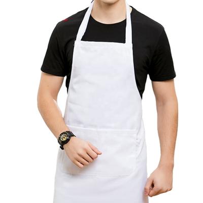 China Modern White Cotton Polyester Waterproof Chef Cafe Restaurants Kitchen Bib Apron Cooking Cleaning Aprons for sale