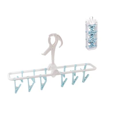 China Collapsible Collapsible Laundry Hangers with 12 Staples Foldable Clothespin Rack Laundry Drying Rack Hanger for sale