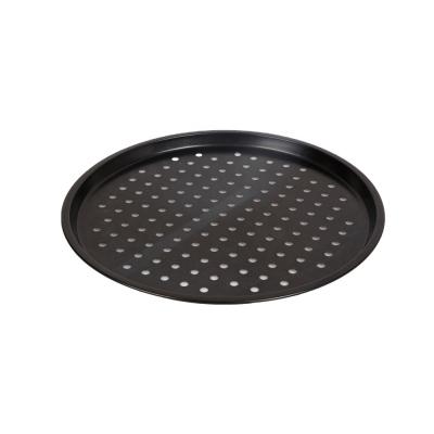 China Sustainable 2 Size Pizza Baking Pan Pizza Tray Black Coating Non-Stick Stainless Steel Pizza Pan Bakeware for sale