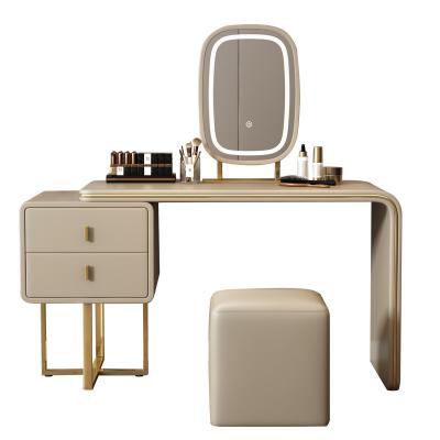 China Foldable YMSC Luxury Modern 2 Drawers Makeup Table with Light Makeup Vanities Dressing Table with LED Mirror for Bedroom for sale