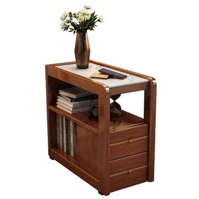 China Modern YMSC Wooden Cabinet Stand with Drawer and Slate Top Storage Shelf Bedside Table End Table for sale