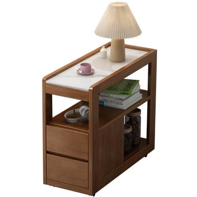 China Extendable YMSC 2-Tier Storage Shelf Bedside Table End Table cabinet stand with drawer and slate top for sale