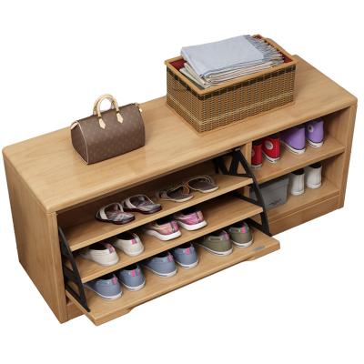 China Extendable YMSC Modern Reversible Shoe Cabinet Wooden Shoe Rack Solid Wood Shoe Changing Stool for sale