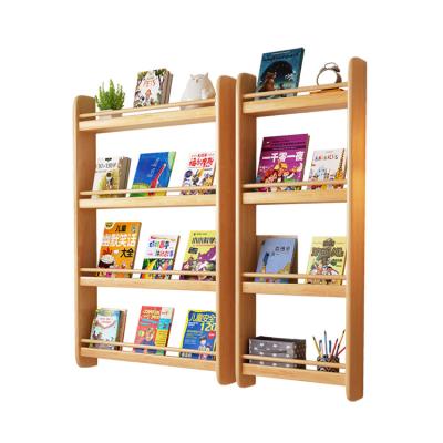 China Adjustable (other) YMSC Kids Bookcase Solid Wood Kids Display Bookshelf Wall-mounted Storage Unit Shelving Wooden Rack for sale