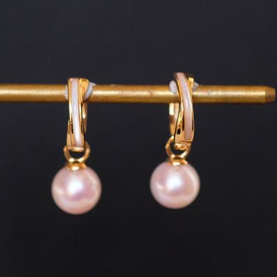 China 7.5MM Akoya Pearl Earrings Mother Of Pearl 14K Yellow Gold X Cross Earrings Traditional for sale