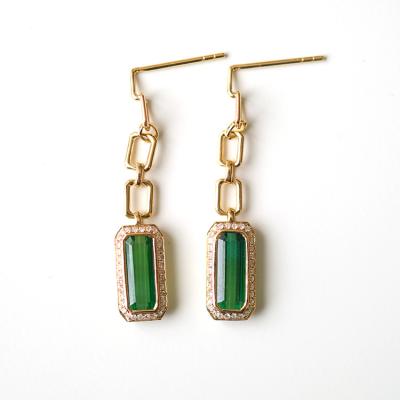 China Retro Cute Natural Green Tourmaline 14K Yellow Gold Brazilian Tourmaline Gemstone Earrings for sale