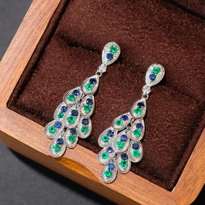 China Fashion Jewelry Emerald And Sapphire Ear Rings 2021 Trendy Peacock Earrings for sale