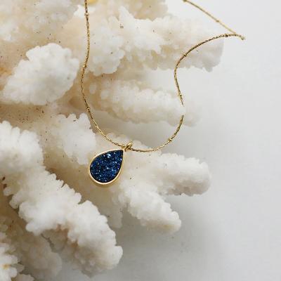 China Stainless Drop Crystal Stone Pendant Statement Necklace Water Blue Pearl Chain 18k Bling Aretas Romantic Gift Lead Free Nickel Free Jewelry for sale