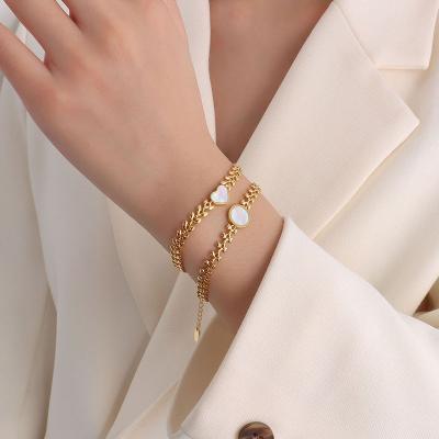 China FASHIONABLE Hot Selling INS Stainless Jewelry Aretas Set Women Shell Coin Heart Gold Plated Wheat Chain Bracelet Bangle Bracelets for sale