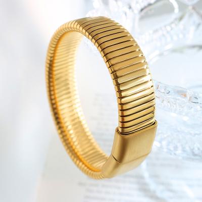 China Hiphop Aretas Jewelry Supplies New Arrival Gold Plated Non Tarnish Stainless Steel Spring Summer Bracelet Snake Chain Women Wide Bracelet for sale