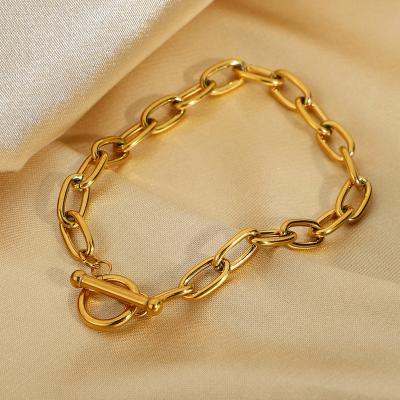 China Wholesale Custom Gold Plated Trendy Aretas Paper Clip Ot Plated Toggle Oval Stainless Steel Chunky Link Chain Bracelets For Women for sale