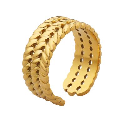 China New Arrival Hiphop Aretas Gold Plated Jewelry Rope Chain Male Stainless Tarnish Free Stacking Finger Ring O-Ring for sale