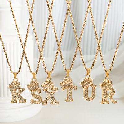 China Hiphop Aretas Hip Hop Jewelry Zircon Name Necklace Personalized Stainless Steel Diamond Crown Moissanite Initial Necklaces for sale