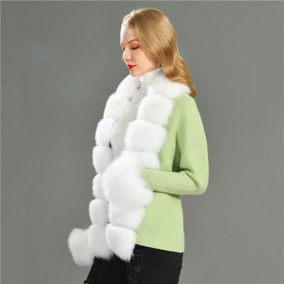 China Custom Design Fashion Fox Fur Trim QUICK DRY Detachable Cuff Real Wool Knitted Sweater For Woman for sale