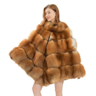 China Wholesale Price Real Finland Fox Fur Shawl Winter Thick Large Size Outdoor Women's Real Fur Poncho Cape for sale