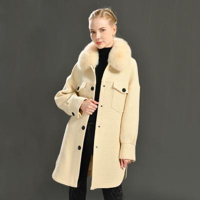 China Anti-wrinkle Luxurious Appearance Fox Collar Soft Large Comfortable Keep Warm Winter Long Woolen Coats For Women for sale