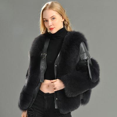 China Custom Real Fur Coats Leather Fox Fur Warm Wholesale Winter Warm Waterproof For Fashionable Woman for sale