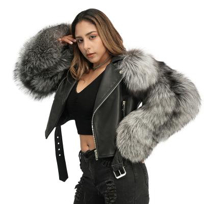 China Hot-selling Women's Leather Jacket Fashion Breathable Wholesale Design Real Sheep Leather Custom Spring 100% Real Silver Fox Fur Leather Jac for sale