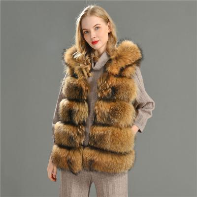 China Fashionable Thick Warm Raccoon Women's Fur Coat Winter Vest Female Wholesale Waterproof Outerwear for sale