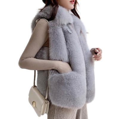 China Wholesale High Quality 100% Breathable Luxury Fox Fur Vest Women Winter Blue Fox Fur Vest for sale