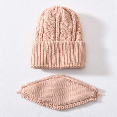 China Wholesale New Fashion COMMON Hot Selling Knitted Face Mask Warm Cashmere With Pompom Women Winter Beanie Hat for sale