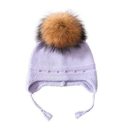 China breathable & New Fashion Winter Waterproof Cashmere Knitted Beanie Fur Pom OEM Baby Winter Hats Wholesale Big Fluffy Raccoon for sale