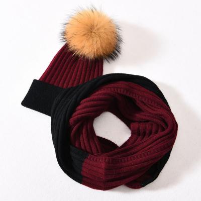 China Winter Middle Two Kinds Mixed Colors Hat Factory Price Knitted Hat With Scarf for sale