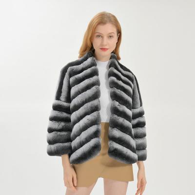 China Anti-wrinkle fashion cool style hot sale chinchilla coat for women custom color warm elegant rabbit fur coat Awaker for sale