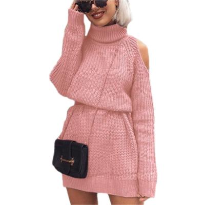 China 2021 New Arrival Factory Price Woman Designer Oversized Cotton Off Shoulder Turtle Neck Anti-pilling Knit Sweater Dress Women's Sweaters for sale