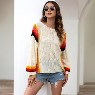 China Anti-pilling 2021 Para Mujer Sweaters Hollow Out Oversized Sweater Women Summer Rainbow Beach Fashion Loose Crochet Knitwear Tops for sale