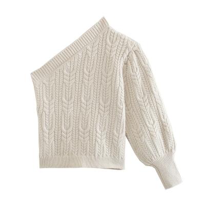 China Autumn Female New Solid Matching Single Shoulder Anti-wrinkle Sweater Wholesale Casual Sweater Fashion 2021 Hand Knit Sweater Women Sweater for sale