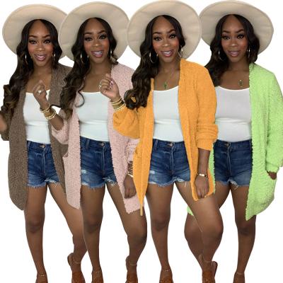 China Female Anti-pilling Women's Cropped Cardigan Sweaters With Button Plus Size Short V-Neck Sleeve Sweater Women Long Slim Knitted Cardigan for sale