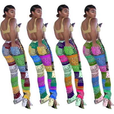 China Anti-Wrinkle 2021 Winter Zipper Pants Women Multi Color Blocking Patchwork Bandage Fashion Split BodyCon Cargo Pants Casual Pants for sale