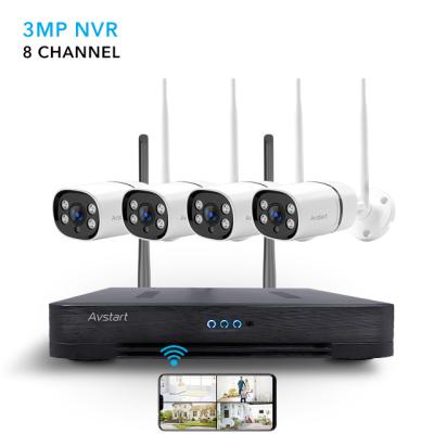 China NIGHT VISION 3MP Network Video Record Wireless NVR Surveillance NVR Kit H264 Wifi Camera Kit 4 Channel CCTV Camera Set System Color Night Vision for sale