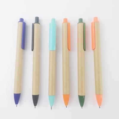 China Cheap Eco-Friendly Recycled School Ball Pen Advertising Craft Paper Ballpoint Pens With Plastic Clip And Tip For Promotions for sale