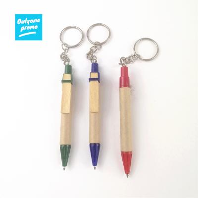 China Cheap Promotional School Ball Pen Advertising Eco Paper Customized Short Ballpoint Pen With Key Chain for sale