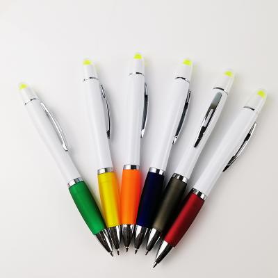 China Pen Promotional Customized Hot Selling 2in1 Twist Plastic Ballpoint Pens With Highlighter Bar for sale