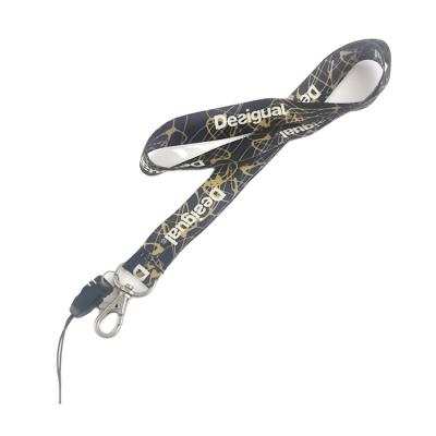 China Custom promotional gift logo printed 2cm width durable polyester nylon lanyard with metal lobster claw and phone strap for sale