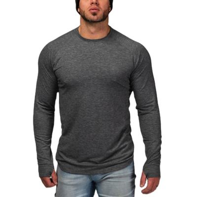 China White OEM Cotton Spandex Round Neck Solid Color Plain Slim Fit Long Sleeve T Shirt For Men for sale