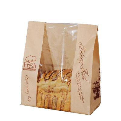 China Recyclable Kraft Paper Water Proof Biodegradable Bags For Bread Kraft Paper Bag With Window For Food for sale