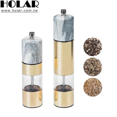 China [Holar] NEW 6 Viable 8 Inch Gold Marble Finish Stainless Steel Salt Pepper Grinder for sale