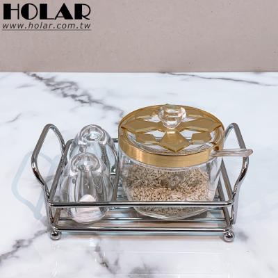 China [Holar] Viable Taiwan Made Gold Tea Sugar Salt Shaker Jar Sets With Wire Holder for sale