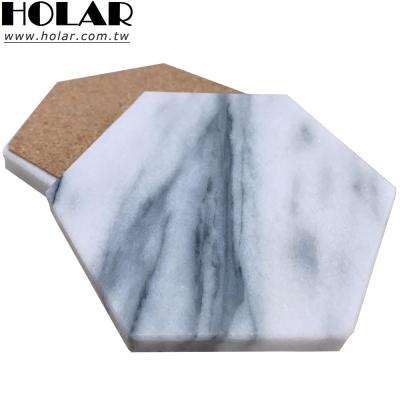 China [Holar] Viable Taiwan Made Set of 4 Hexagon Marble Coasters with Non-Slip Cork Mat for sale