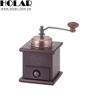 China Retro [Holar] Taiwan Made Antique Brown Manual Coffee Grinder With Wood And Rubber Cast Iron for sale