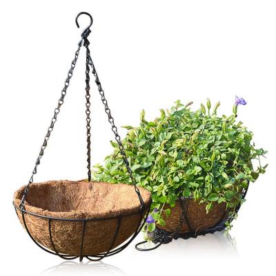 China Art Hanging Decorative Flowerpot Home Ornament Flower Pots Pastoral Outdoor Metal Iron Hanging Pot With Rope for sale