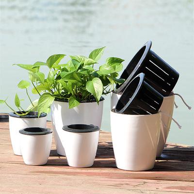 China Flowerpot Pastoral Automatic Lazy Ceramic Plastic Basin Water Absorption Green Plant Resin Color Translucent Hydroponic Basin for sale