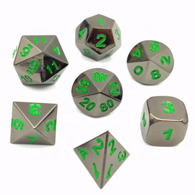 China High Quality DND Games Metal Dice Plating Red Black Nickel, Blue and Green Metal Dice DND TRPG Game Die for sale