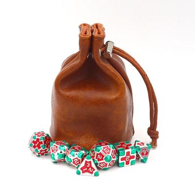 China Die Cut Tote 2021 New Design Brown Drawstring Leather Dice Bag Suitable For Dnd Games for sale