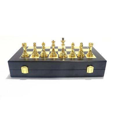 China Modern Costom Table Game Set Unfoldable Chess Board And Antique Metal Engraving Wooden Chess Pieces for sale