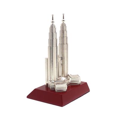 China China Scaled Metal Twin Towers Fine Metal Decorations Metal Building Model for sale